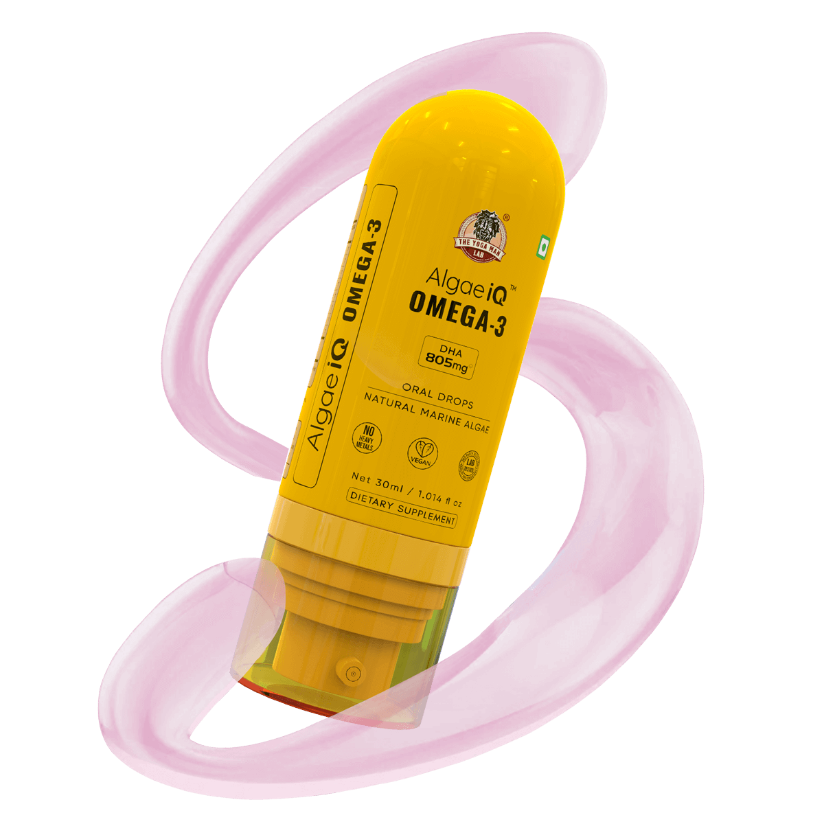 YogaManLab® AlgaeIQ Omega-3 with 800mg DHA | Plant Based, Vegan & Natural | For Improving Heart, Brain, Hair, Skin, Joint & Eye Health | Higest Absorption Formula | 30 Days Pack