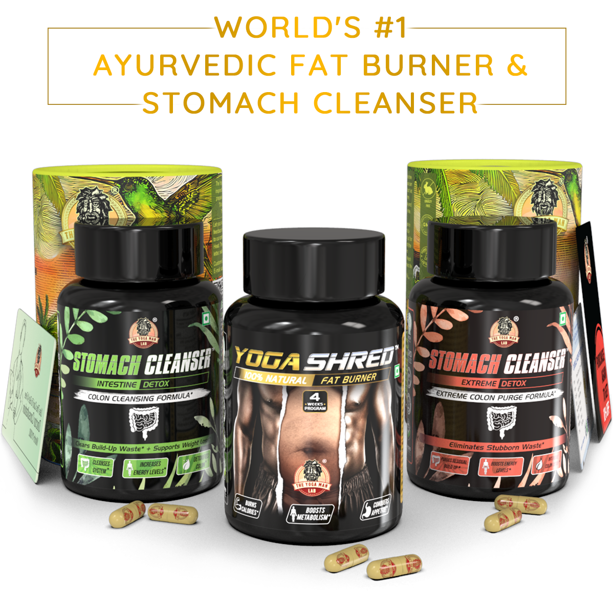 YogaManLab® STOMACH CLEANSER - Probiotic Detox & Flatter Belly Ayurvedic Supplement | 14-Days Program To Remove Constipation & Toxins | 100% Natural with Probiotics