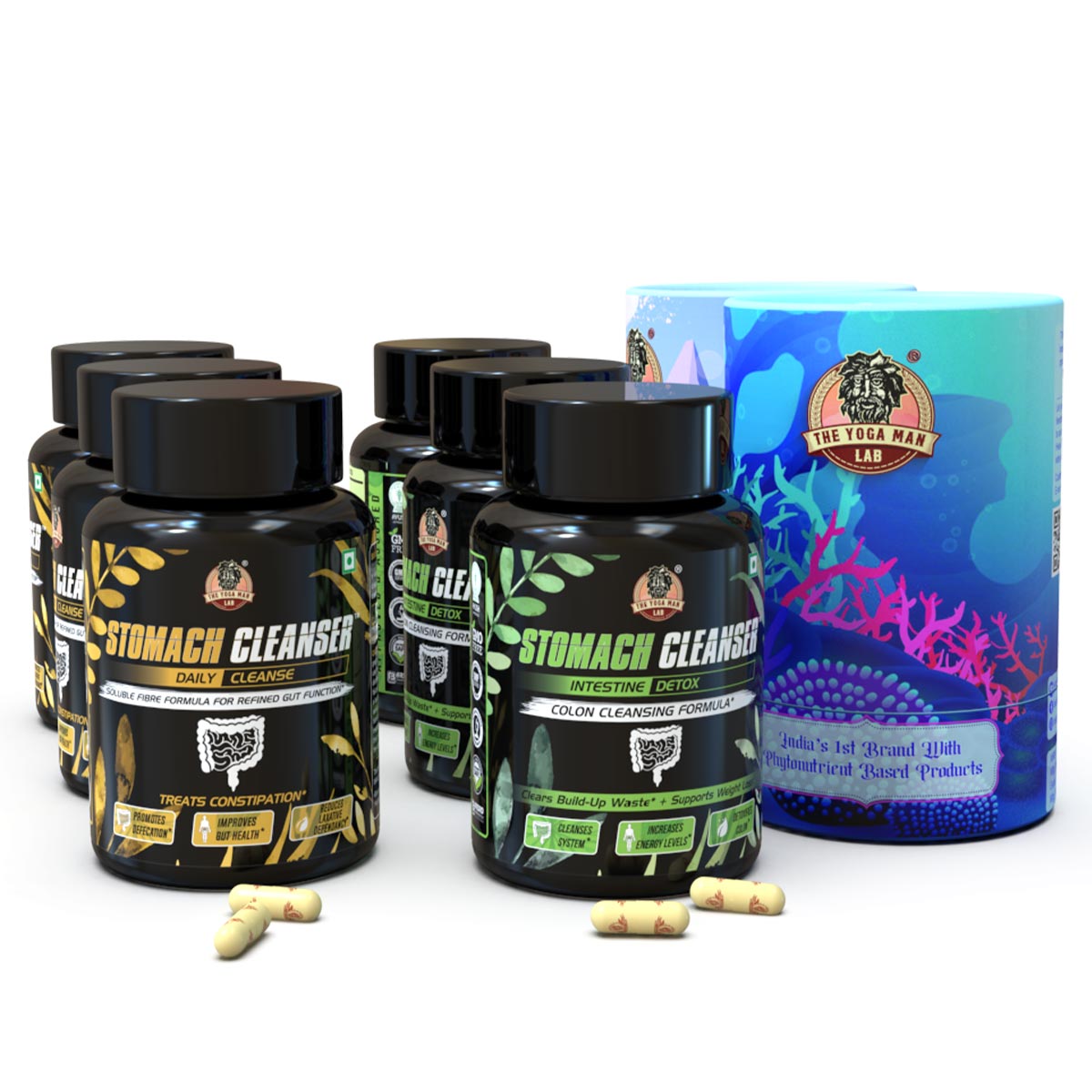 STOMACH CLEANSER KIT- Intestine Detox + Daily Fiber Cleanse (2 Ayurvedic Supplements) | Probiotic Soluble Fiber Combo For Instant Colon Detox & Daily Bowel Movement | 100% Natural Health Care > Gut Health > Colon Detox > Supplement > Ayurvedic Constipation, IBS & Bowel Treatment The Yoga Man Lab   