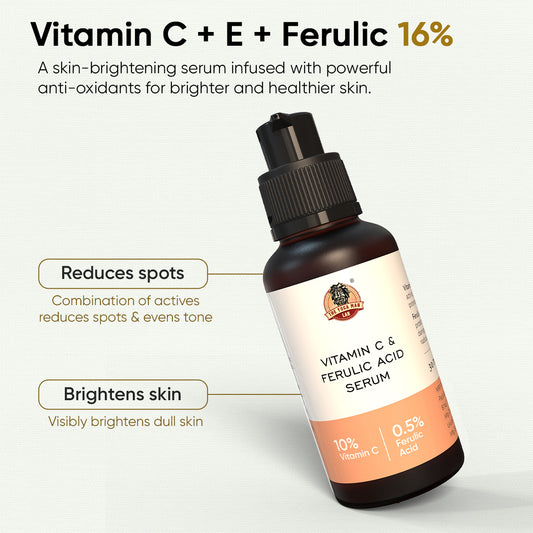 YogaManLab® 10% Vitamin-C & Ferulic Acid Face Serum | Non-Irritating & Non-Sticky | Tested for Oily, Sensitive Skin | Beginner-Friendly| Brightens Dull Skin, Evens Tone | No Purging | With 0.5% Ferulic Acid