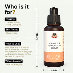 YogaManLab® 10% Vitamin-C & Ferulic Acid Face Serum | Non-Irritating & Non-Sticky | Tested for Oily, Sensitive Skin | Beginner-Friendly| Brightens Dull Skin, Evens Tone | No Purging | With 0.5% Ferulic Acid