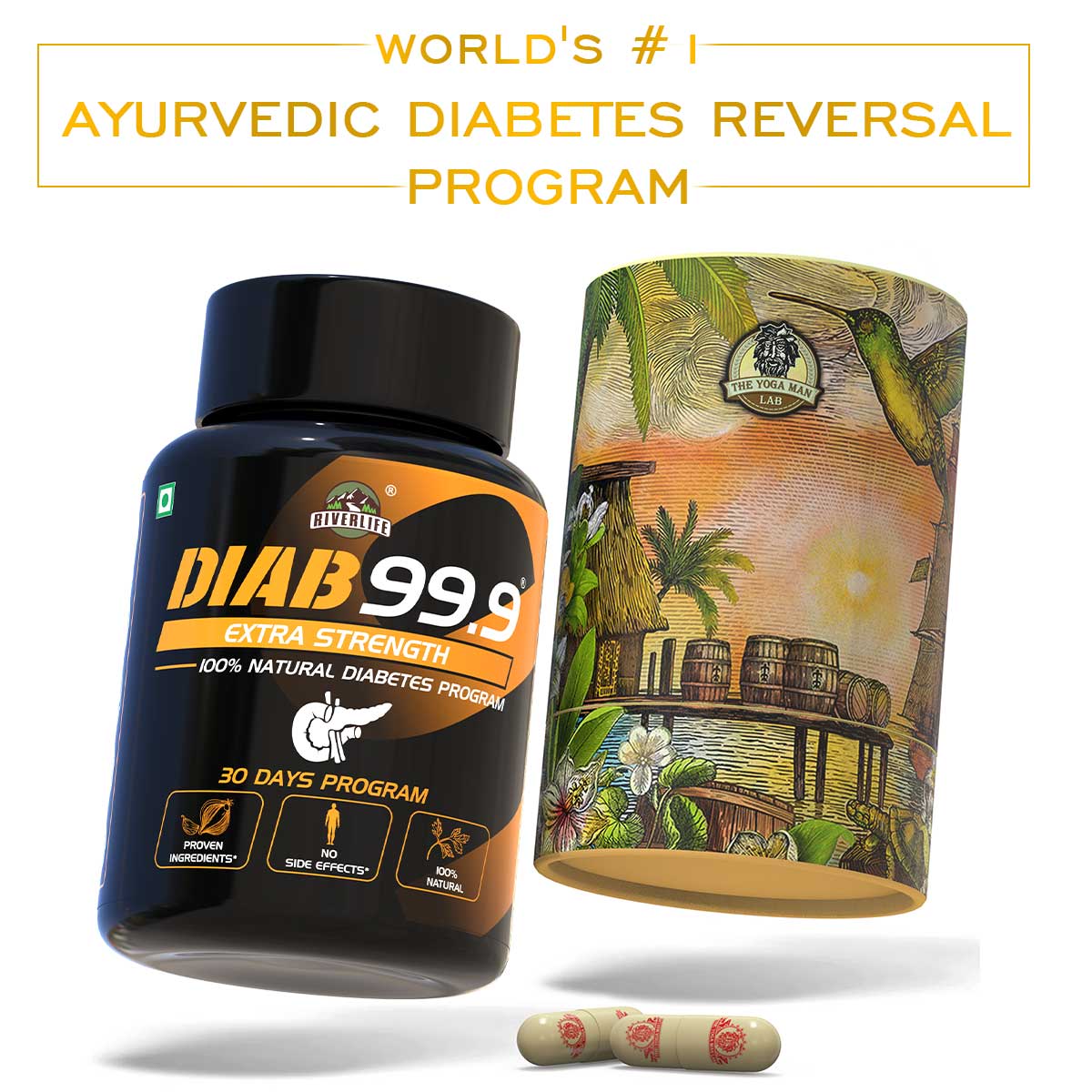 DIAB 99.9 - Type-2 Extra Strength Ayurvedic Diabetes Medicine | 100% Natural Health Care > Gut Health > Colon Detox > Supplement > Ayurvedic Constipation, IBS & Bowel Treatment The Yoga Man Lab 28 Days Pack: ₹1999/- (50% Off)  