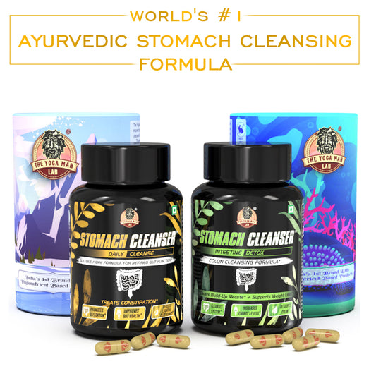 STOMACH CLEANSER KIT- Intestine Detox + Daily Fiber Cleanse (2 Ayurvedic Supplements) | Probiotic Soluble Fiber Combo For Instant Colon Detox & Daily Bowel Movement | 100% Natural Health Care > Gut Health > Colon Detox > Supplement > Ayurvedic Constipation, IBS & Bowel Treatment The Yoga Man Lab   