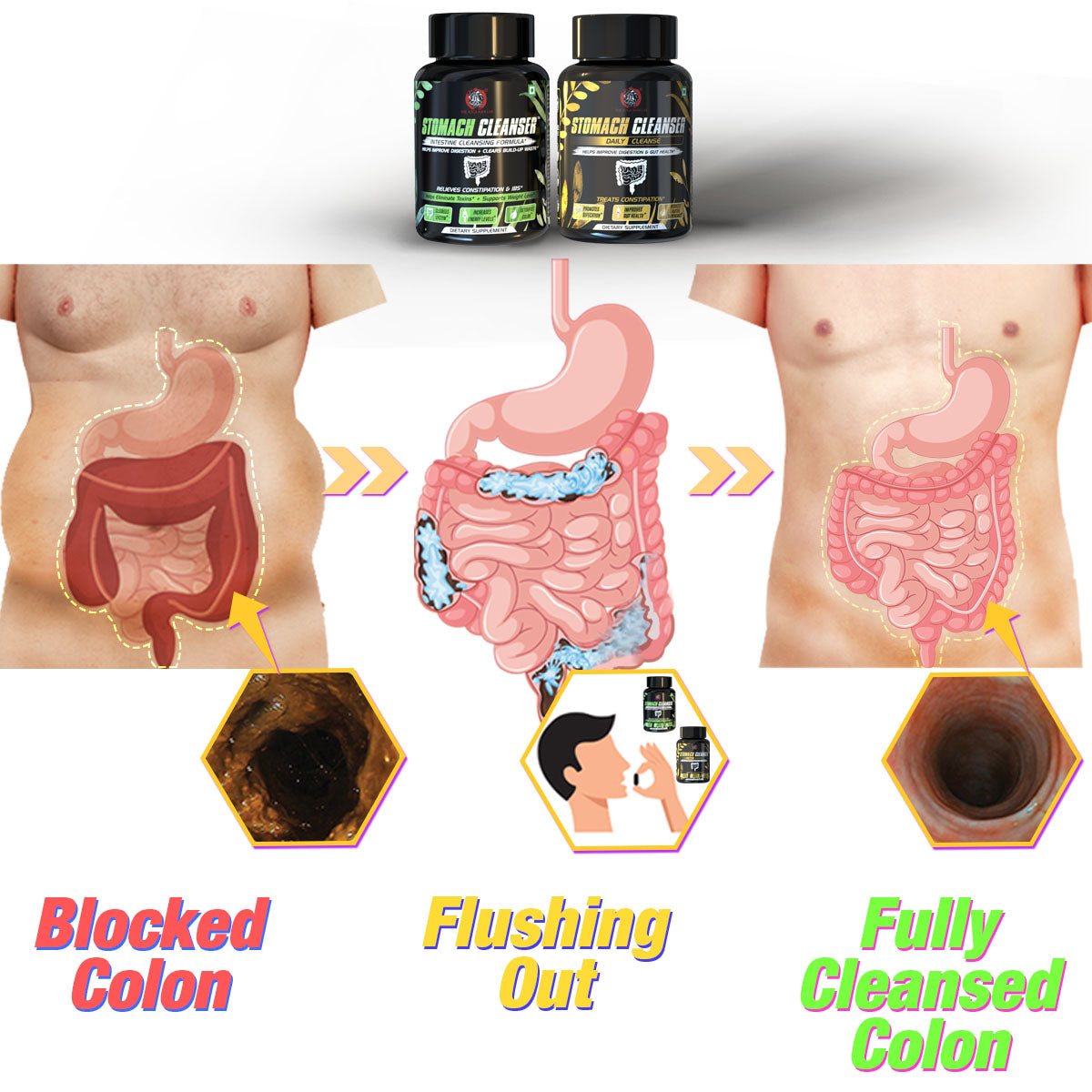 STOMACH CLEANSER KIT- Intestine Detox + Daily Fiber Cleanse (2 Ayurvedic Supplements) | Probiotic Soluble Fiber Combo For Instant Colon Detox & Daily Bowel Movement | 100% Natural Health Care > Gut Health > Colon Detox > Supplement > Ayurvedic Constipation, IBS & Bowel Treatment The Yoga Man Lab   