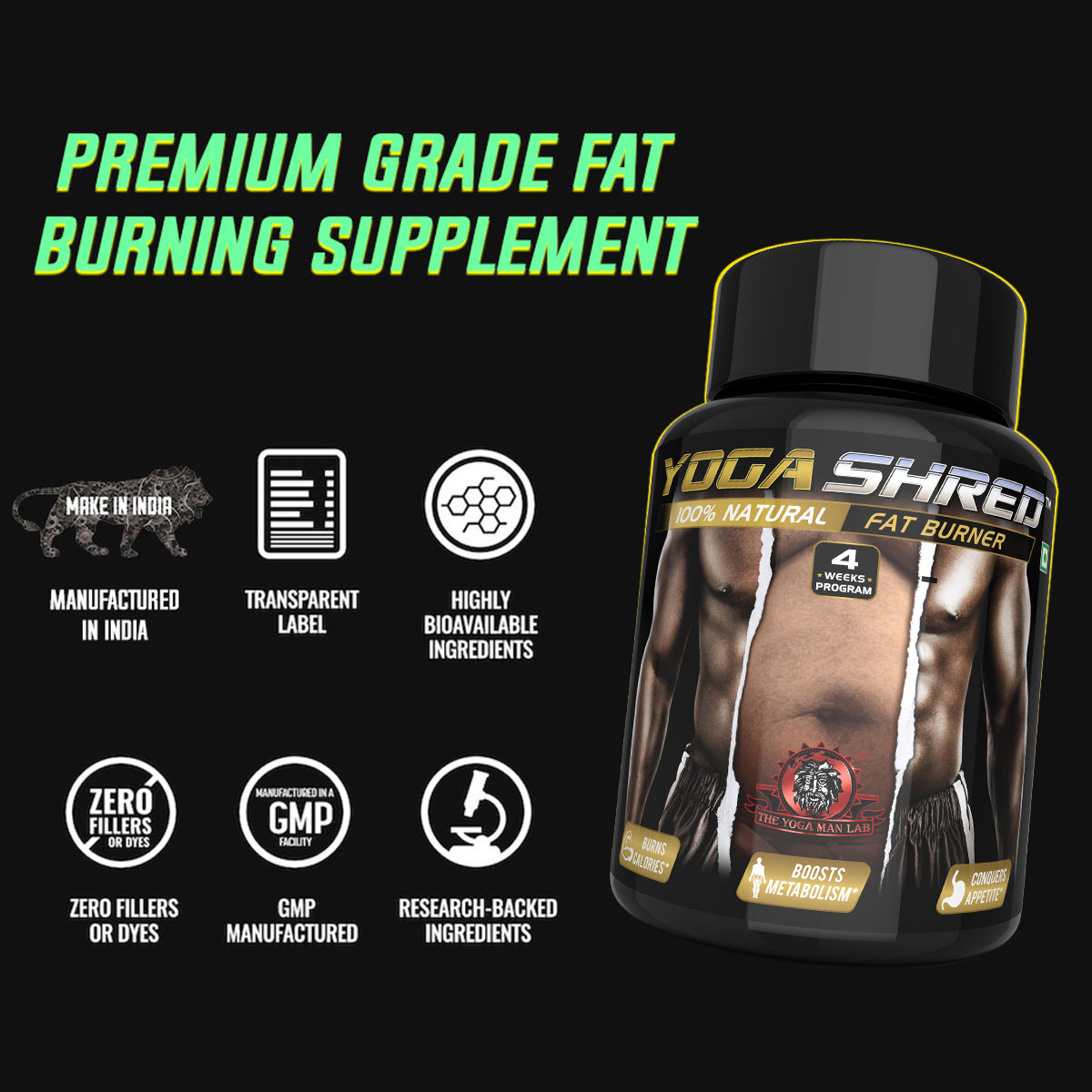 YOGA SHRED - Burn Fat At-Home Ayurvedic Supplement (Men) | Helps in Weight Loss & Boosting Energy | Ayurvedic & 100% Natural Health Care > Weight Loss > Fat Burner > Men > Supplement > Ayurvedic Fat Loss The Yoga Man Lab   