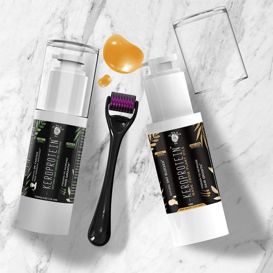KEROPROTEIN Hair Growth Kit (Men) | Topical Hair Growth Oil (30ml) + DHT Blocker Oral Oil Shots (30ml)+ Keroneedle 0.5mm |Made From Natural Plant Oils  The Yoga Man Lab   