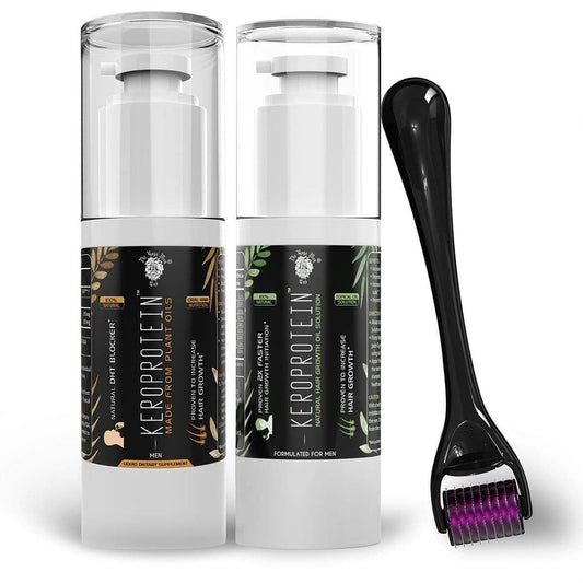 KEROPROTEIN Hair Growth Kit (Men) | Topical Hair Growth Oil (30ml) + DHT Blocker Oral Oil Shots (30ml)+ Keroneedle 0.5mm |Made From Natural Plant Oils  The Yoga Man Lab   